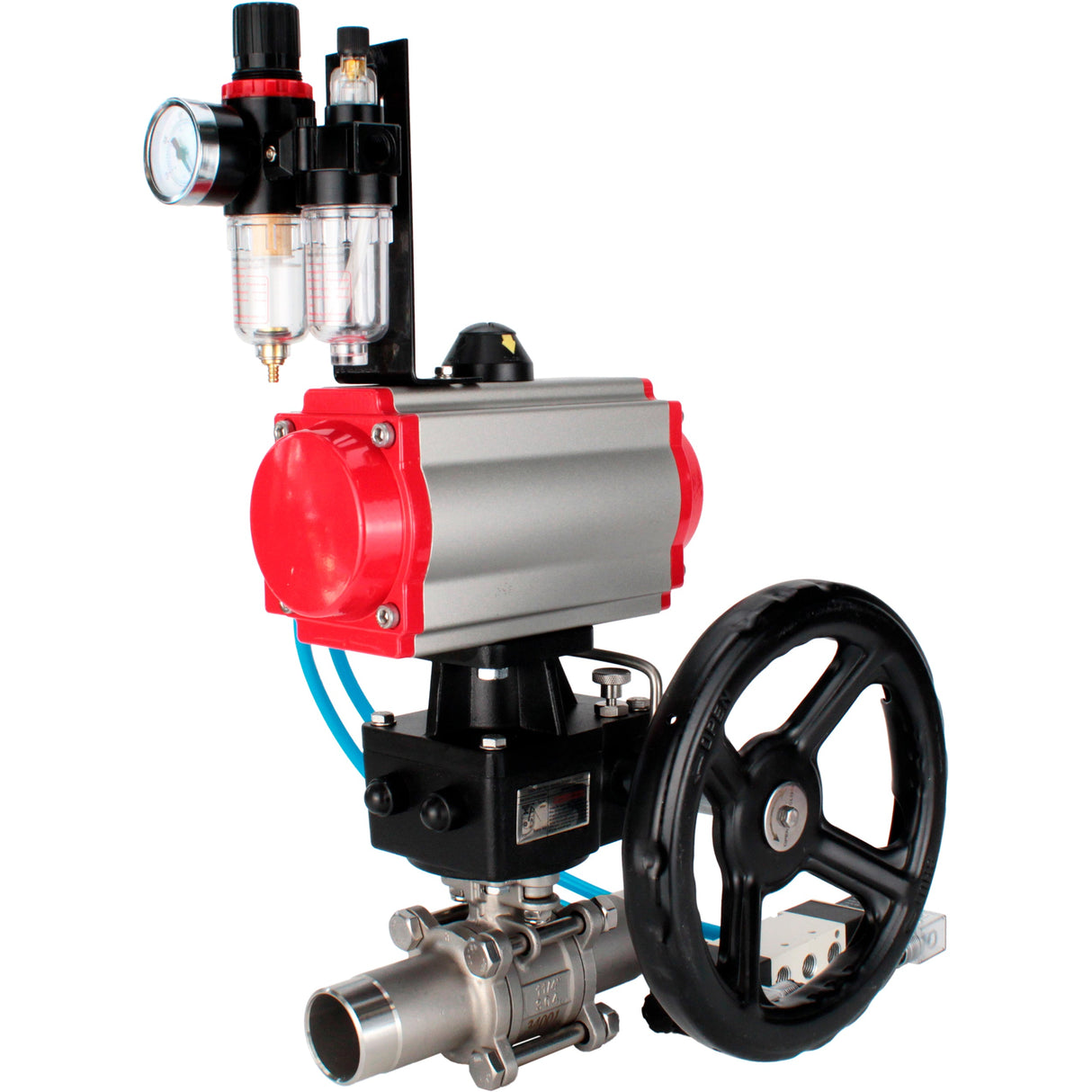 Vannes à boisseau sphérique Elephant BV3131P(3pc)-FP-W-ISO-H LONG à passage intégral, corps - acier inoxydable 304, à souder, avec actionneur pneumatique PA-DA, distributeur pneumatique 4V320-10 220V, réducteur MON et BPV AFC2000