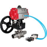 Vannes à boisseau sphérique Elephant BV3131P(3pc)-FP-W-ISO-H LONG à passage intégral, corps - acier inoxydable 304, à souder, avec actionneur pneumatique PA-DA, distributeur pneumatique 4V320-10 220V et réducteur MON