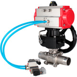 Vannes à boisseau sphérique Elephant BV3131P(3pc)-FP-W-ISO-H LONG à passage intégral, corps - acier inoxydable 304, à souder, avec actionneur pneumatique PA-DA, distributeur pneumatique 4V320-10 220V et réducteur MON