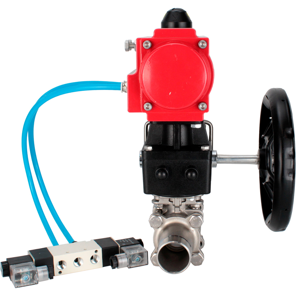 Vannes à boisseau sphérique Elephant BV3131P(3pc)-FP-W-ISO-H LONG à passage intégral, corps - acier inoxydable 304, à souder, avec actionneur pneumatique PA-DA, distributeur pneumatique 4V320-10 220V et réducteur MON