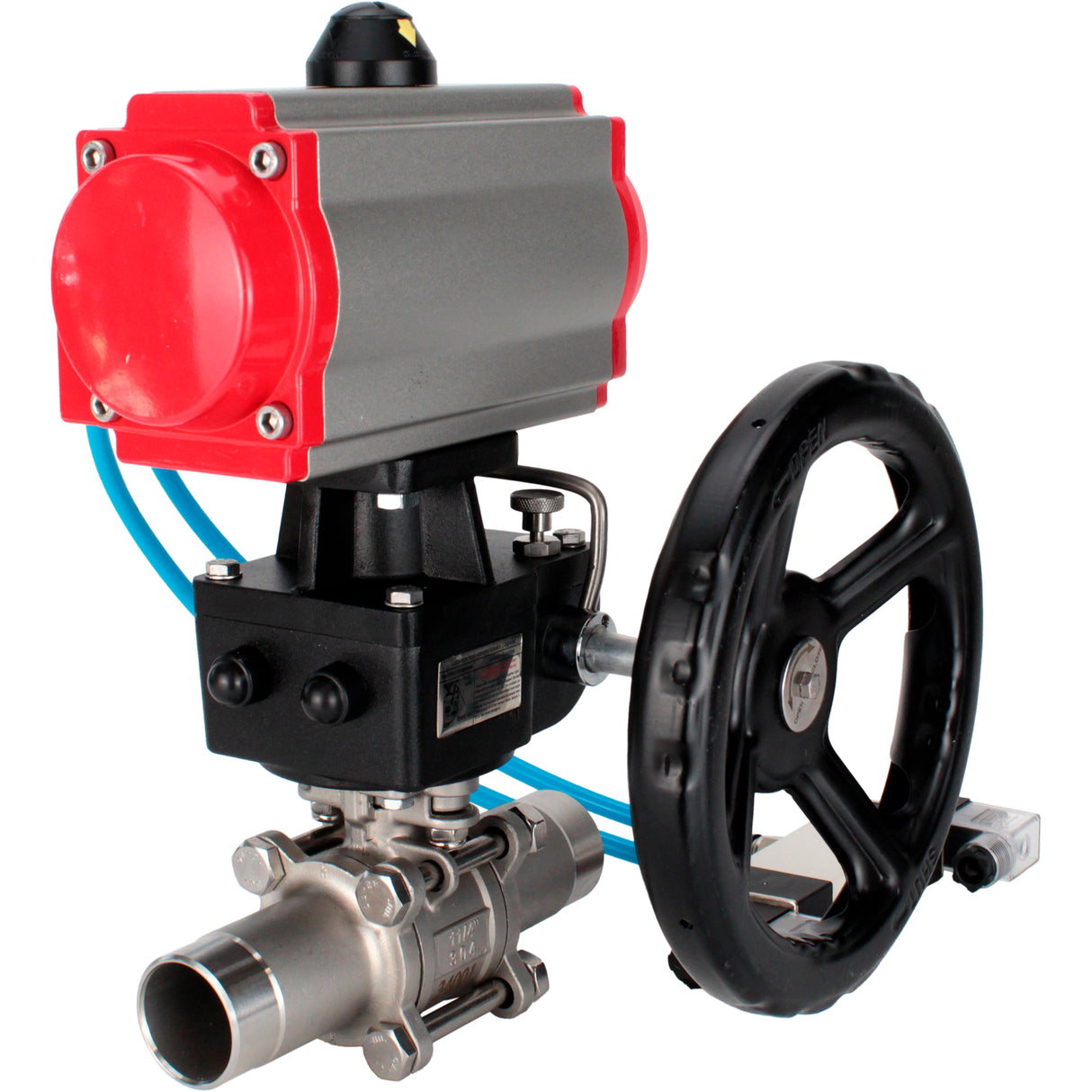 Vannes à boisseau sphérique Elephant BV3131P(3pc)-FP-W-ISO-H LONG à passage intégral, corps - acier inoxydable 304, à souder, avec actionneur pneumatique PA-DA, distributeur pneumatique 4V320-10 220V et réducteur MON