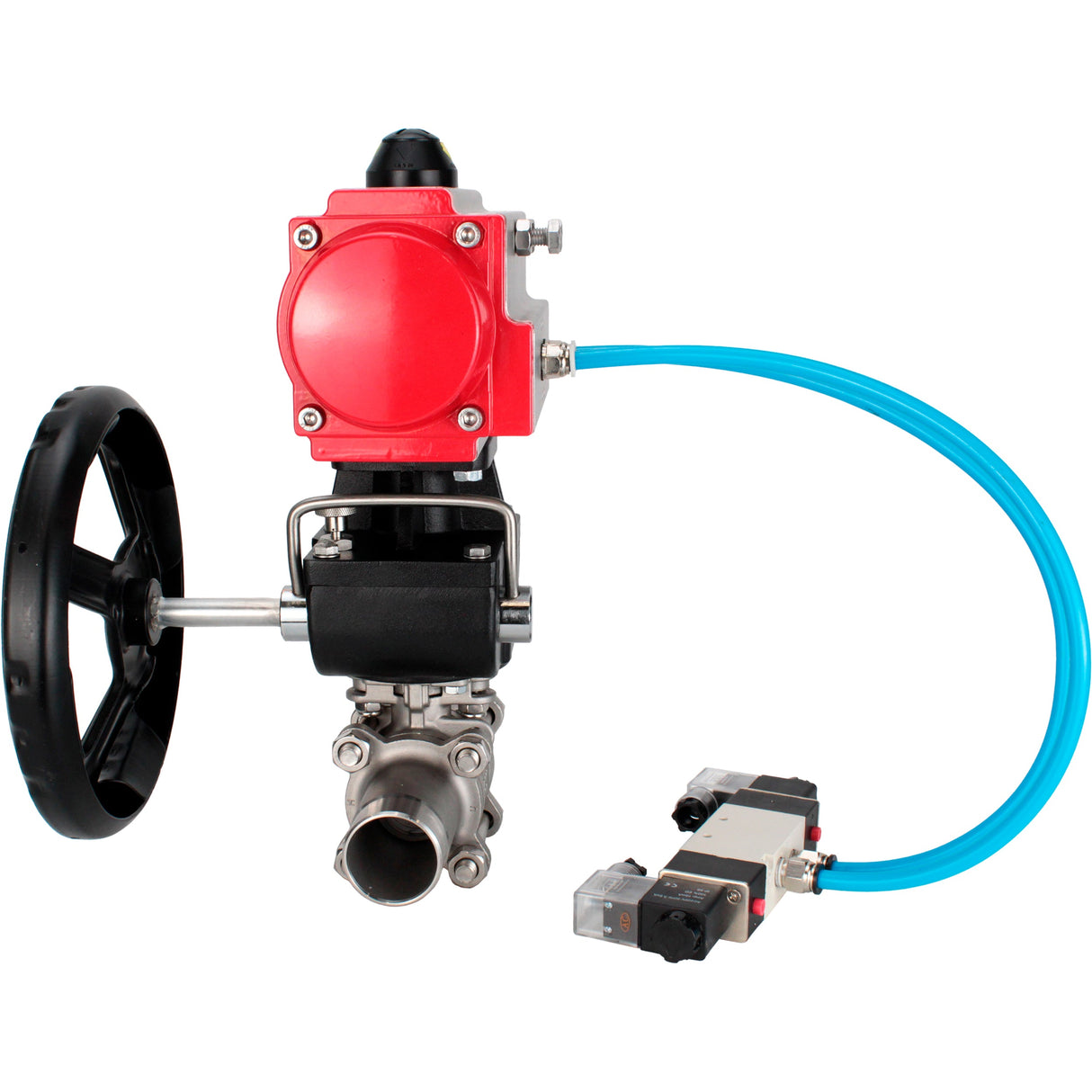 Vannes à boisseau sphérique Elephant BV3131P(3pc)-FP-W-ISO-H LONG à passage intégral, corps - acier inoxydable 304, à souder, avec actionneur pneumatique PA-DA, distributeur pneumatique 4V320-10 220V et réducteur MON