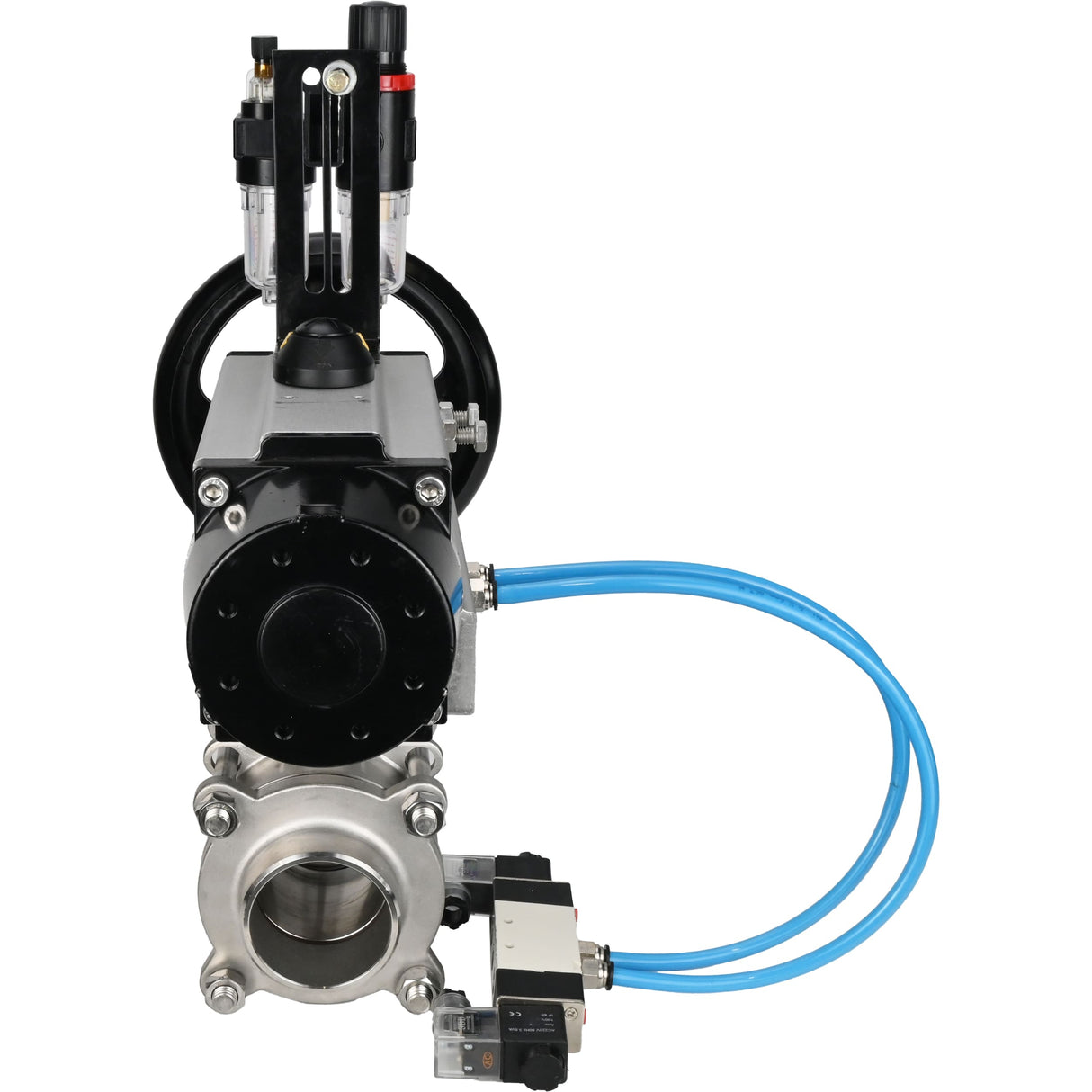 Ball valves Elephant BV3232P(3pc)-FP-W-ISO-H,  body material - Stainless steel AISI 316, seal - PTFE / PTFE / Teflon, with pneumatic actuator double action PA-DA-105-1, 4V320-10 220VATU AFC2000