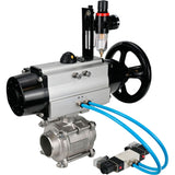 Ball valves Elephant BV3232P(3pc)-FP-W-ISO-H,  body material - Stainless steel AISI 316, seal - PTFE / PTFE / Teflon, with pneumatic actuator double action PA-DA-105-1, 4V320-10 220VATU AFC2000
