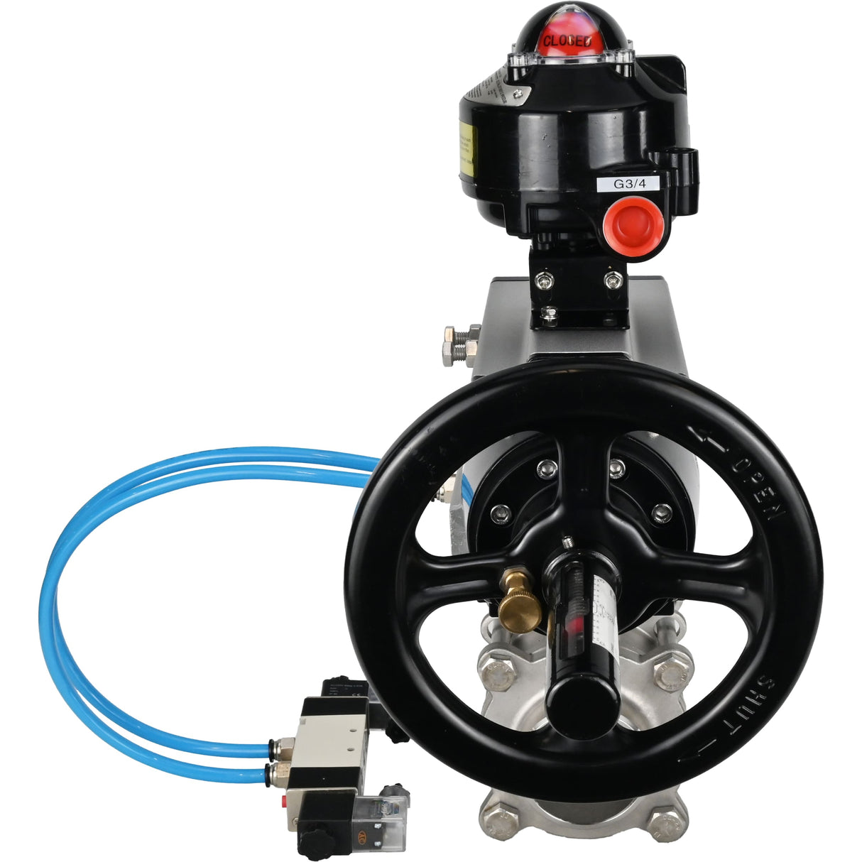 Ball valves Elephant BV3232P(3pc)-FP-W-ISO-H,  body material - Stainless steel AISI 316, seal - PTFE / PTFE / Teflon, with pneumatic actuator double action PA-DA-105-1, 4V320-08 220V, LSU APL-510N Ex