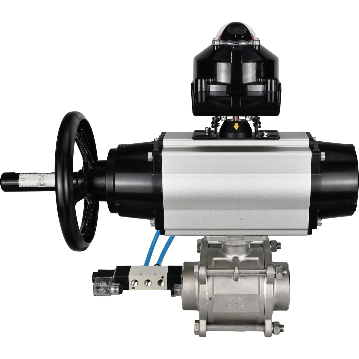 Ball valves Elephant BV3232P(3pc)-FP-W-ISO-H,  body material - Stainless steel AISI 316, seal - PTFE / PTFE / Teflon, with pneumatic actuator double action PA-DA-105-1, 4V320-08 220V, LSU APL-510N Ex