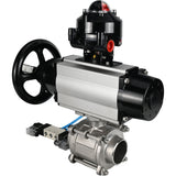 Ball valves Elephant BV3232P(3pc)-FP-W-ISO-H,  body material - Stainless steel AISI 316, seal - PTFE / PTFE / Teflon, with pneumatic actuator double action PA-DA-105-1, 4V320-08 220V, LSU APL-510N Ex