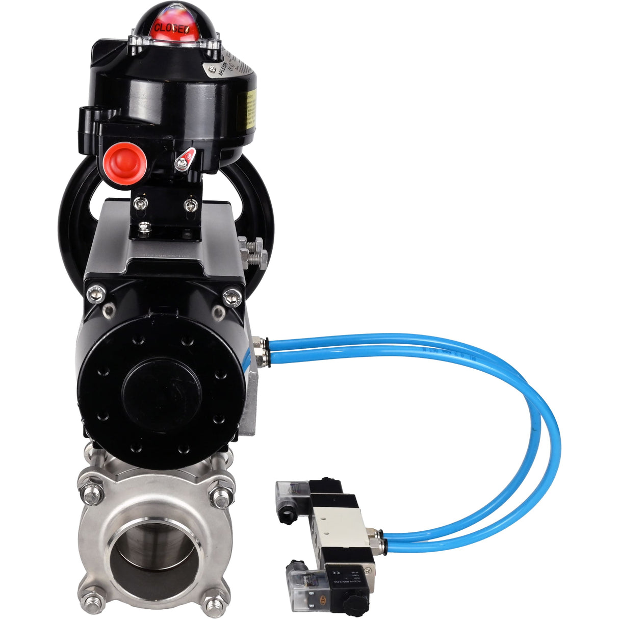 Ball valves Elephant BV3232P(3pc)-FP-W-ISO-H,  body material - Stainless steel AISI 316, seal - PTFE / PTFE / Teflon, with pneumatic actuator double action PA-DA-105-1, 4V320-08 220V, LSU APL-510N Ex