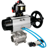 Ball valves Elephant BV3232P(3pc)-FP-W-ISO-H,  body material - Stainless steel AISI 316, seal - PTFE / PTFE / Teflon, with pneumatic actuator double action PA-DA-105-1, 4V320-08 220V, LSU APL-510N Ex
