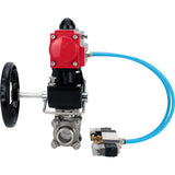 Ball valves Elephant BV3232P(3pc)-FP-W-ISO-H,  body material - Stainless steel AISI 316, seal - PTFE / PTFE / Teflon, with pneumatic actuator double action PA-DA, 4V320-10 220V, handwheel MON