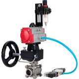 Ball valves Elephant BV3232P(3pc)-FP-W-ISO-H,  body material - Stainless steel AISI 316, seal - PTFE / PTFE / Teflon, with pneumatic actuator double action PA-DA, 4V320-10 220V, handwheel MON, ATU AFC2000