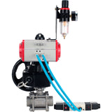 Ball valves Elephant BV3232P(3pc)-FP-W-ISO-H,  body material - Stainless steel AISI 316, seal - PTFE / PTFE / Teflon, with pneumatic actuator double action PA-DA, 4V320-10 220V, handwheel MON, ATU AFC2000