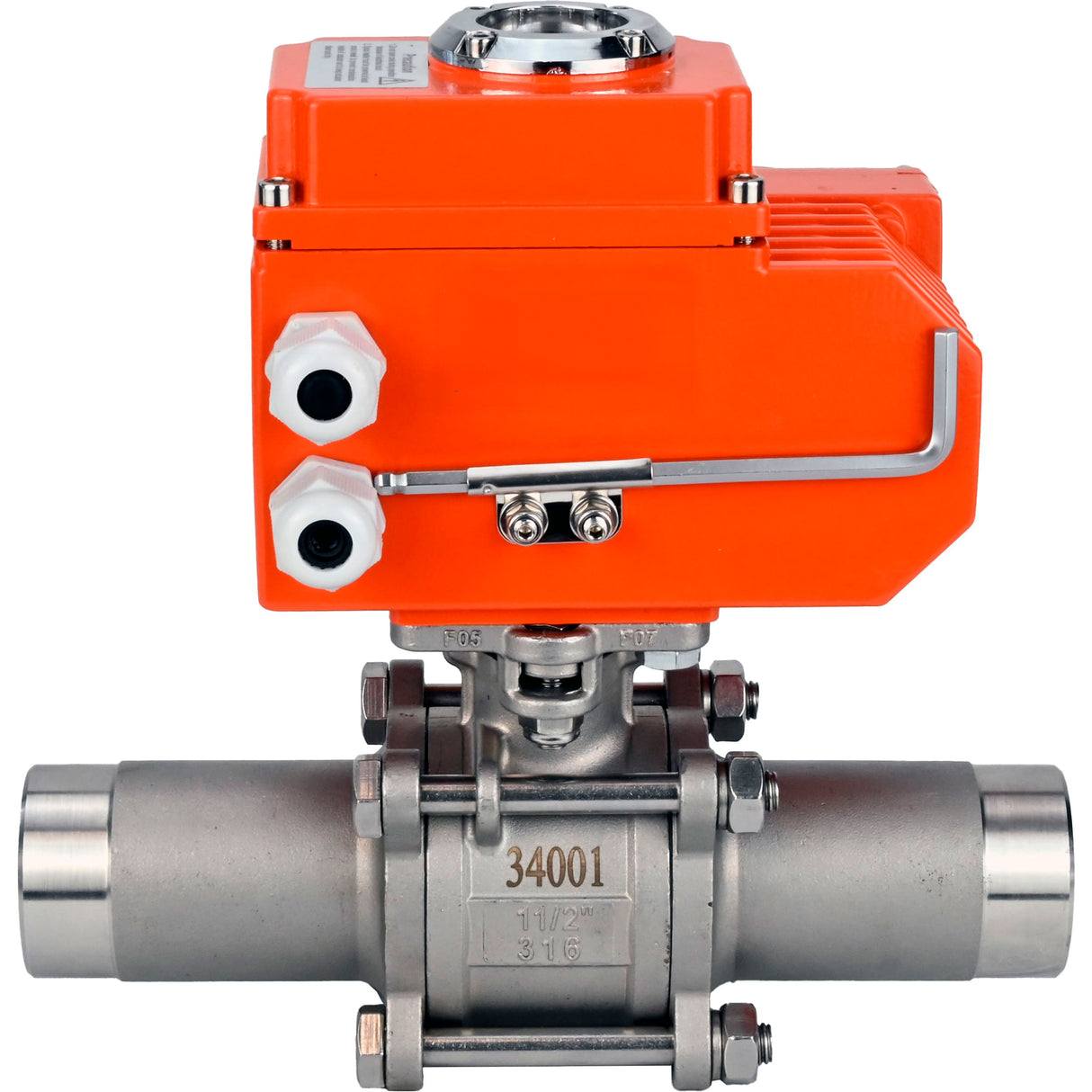 Vannes à boisseau sphérique Elephant BV3232P(3pc)-FP-W-ISO-H LONG à passage intégral, soudées, corps - acier inoxydable SS316, joint - PTFE, avec entraînement électrique 1/4 de tour QT-N-EM-O1-380VAC-U1 380V HARK