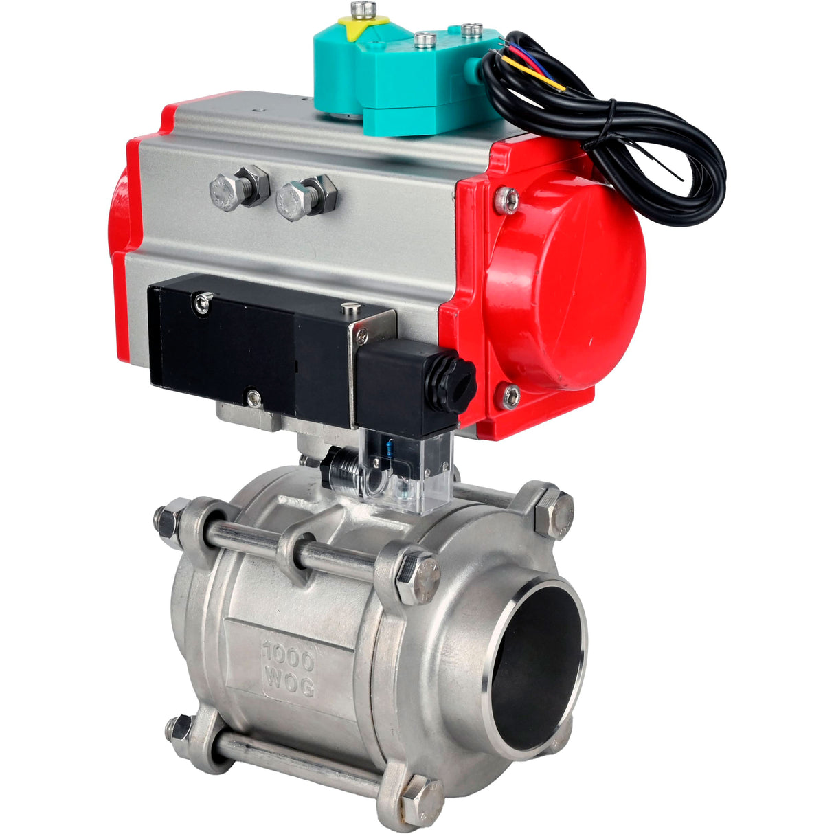 Ball valves Elephant BV3232P(3pc)-FP-W-ISO-H WDVF DN15-32 63 bar full bore, body - 316 stainless steel, seal - PTFE, for welding, with PA-DA pneumatic actuator, pneumatic distributor 4M310-08 220V and ALS200D magnetic switch