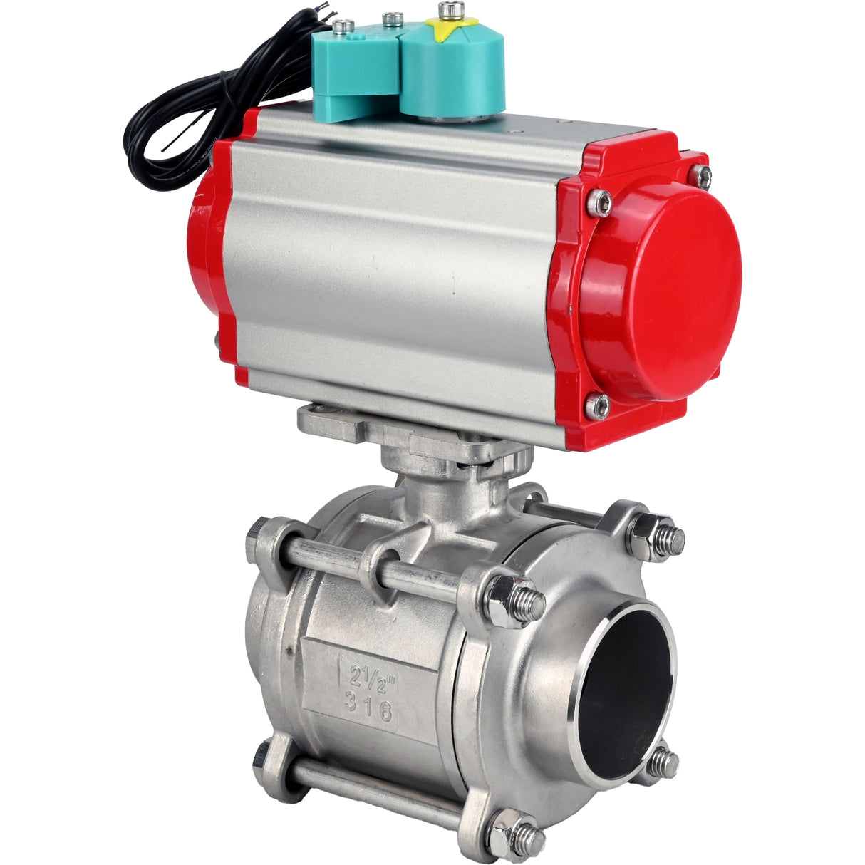 Ball valves Elephant BV3232P(3pc)-FP-W-ISO-H WDVF DN15-32 63 bar full bore, body - 316 stainless steel, seal - PTFE, for welding, with PA-DA pneumatic actuator, pneumatic distributor 4M310-08 220V and ALS200D magnetic switch