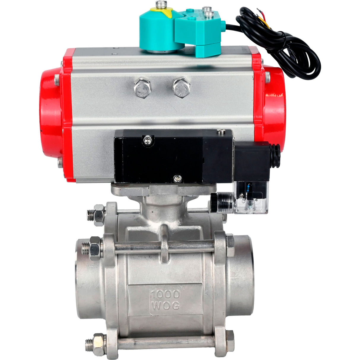 Ball valves Elephant BV3232P(3pc)-FP-W-ISO-H WDVF DN15-32 63 bar full bore, body - 316 stainless steel, seal - PTFE, for welding, with PA-DA pneumatic actuator, pneumatic distributor 4M310-08 220V and ALS200D magnetic switch