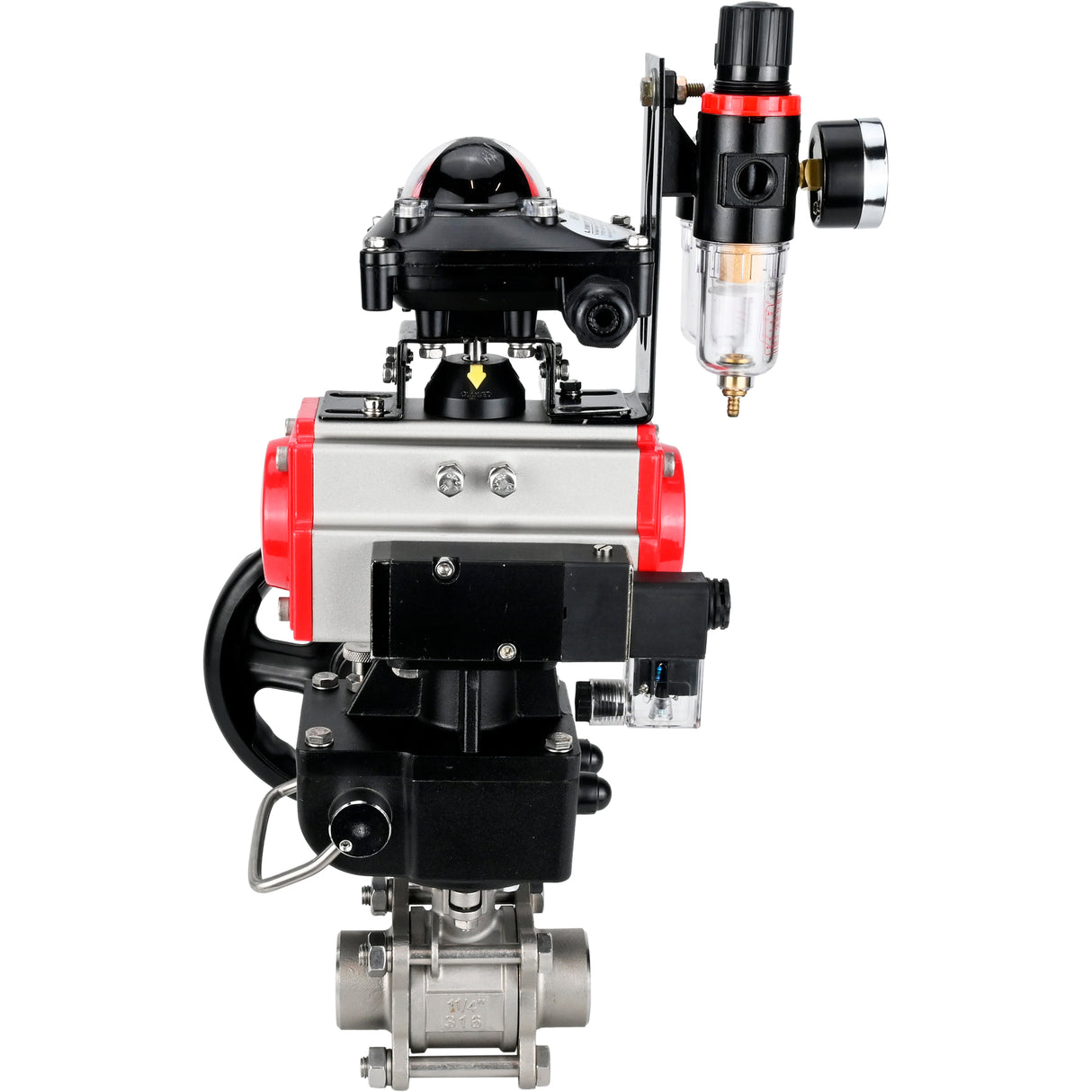 Ball valves Elephant BV3232P(3pc)-FP-W-ISO-H WDVF DN15-32 63 bar full bore, 316 stainless steel, seal - PTFE, for welding, with PA-DA pneumatic actuator, pneumatic distributor 4M310-08 220V, LSU APL-210N, manual backup for MON, ATU AFC2000