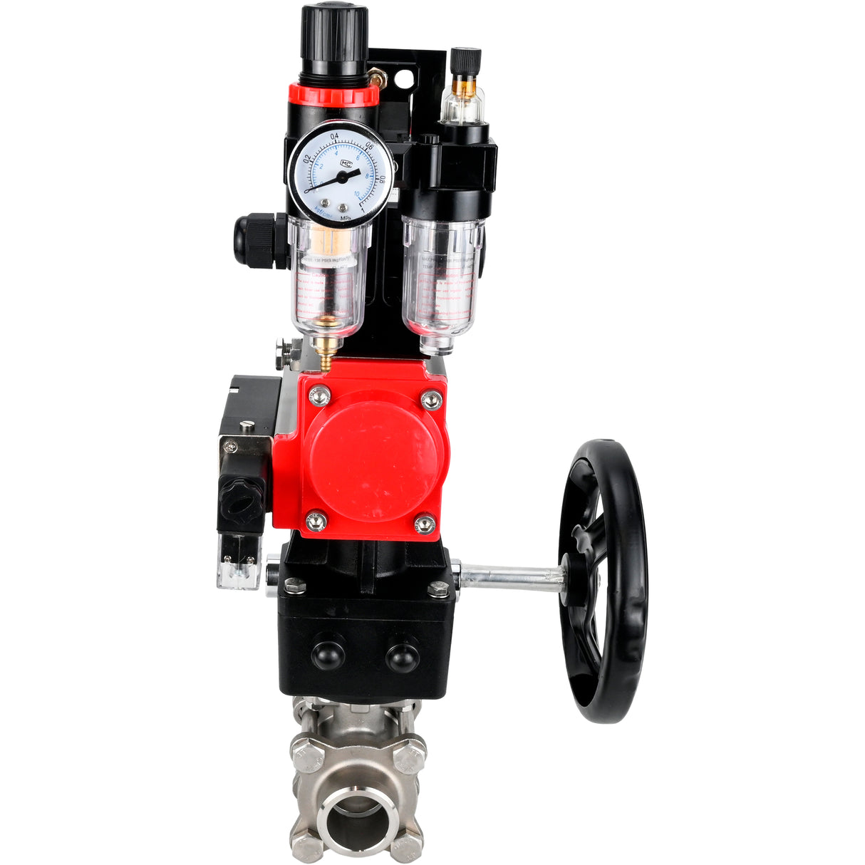 Ball valves Elephant BV3232P(3pc)-FP-W-ISO-H WDVF DN15-32 63 bar full bore, 316 stainless steel, seal - PTFE, for welding, with PA-DA pneumatic actuator, pneumatic distributor 4M310-08 220V, LSU APL-210N, manual backup for MON, ATU AFC2000