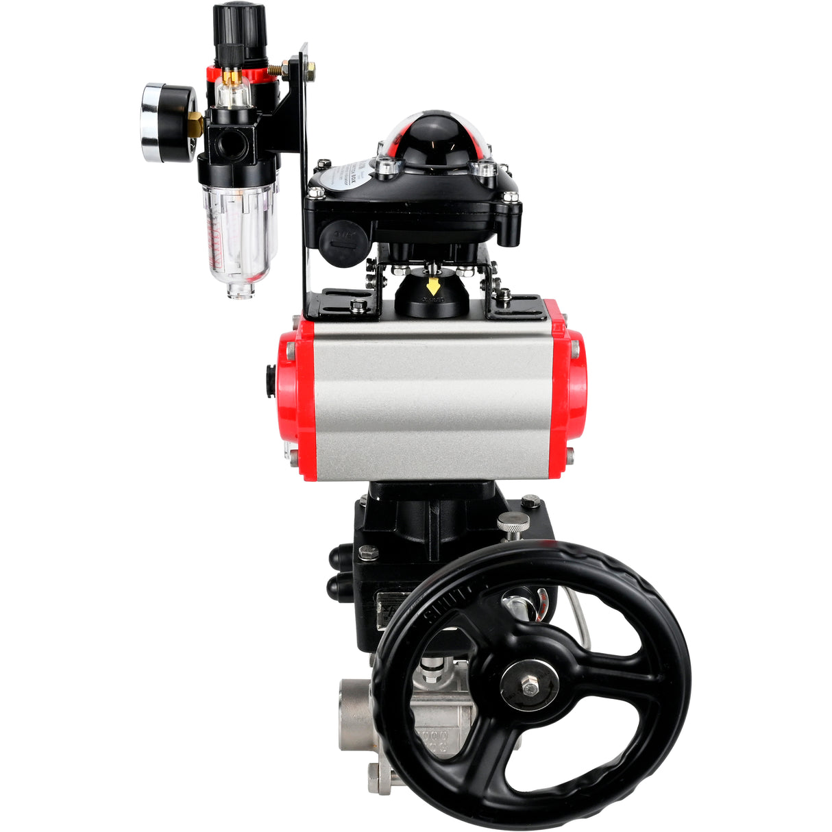 Ball valves Elephant BV3232P(3pc)-FP-W-ISO-H WDVF DN15-32 63 bar full bore, 316 stainless steel, seal - PTFE, for welding, with PA-DA pneumatic actuator, pneumatic distributor 4M310-08 220V, LSU APL-210N, manual backup for MON, ATU AFC2000