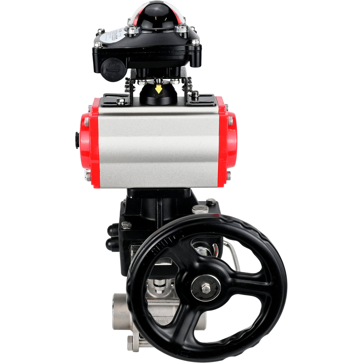 Ball valves Elephant BV3232P(3pc)-FP-W-ISO-H WDVF DN15-32 63 bar full bore, 316 stainless steel, seal - PTFE, for welding, with PA-DA pneumatic actuator, pneumatic distributor 4M310-08 220V, LSU APL-210N, manual backup for MON