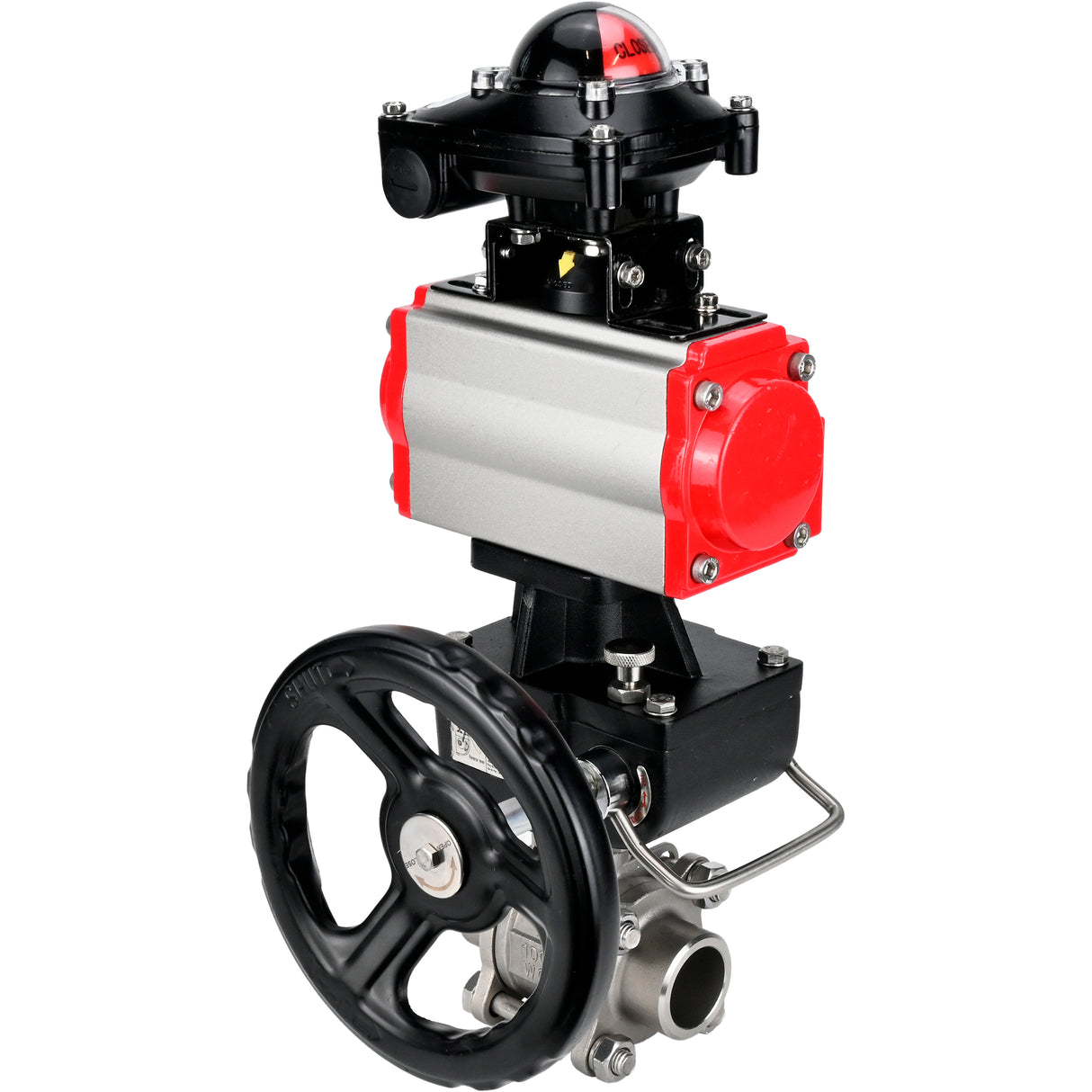 Ball valves Elephant BV3232P(3pc)-FP-W-ISO-H WDVF DN15-32 63 bar full bore, 316 stainless steel, seal - PTFE, for welding, with PA-DA pneumatic actuator, pneumatic distributor 4M310-08 220V, LSU APL-210N, manual backup for MON