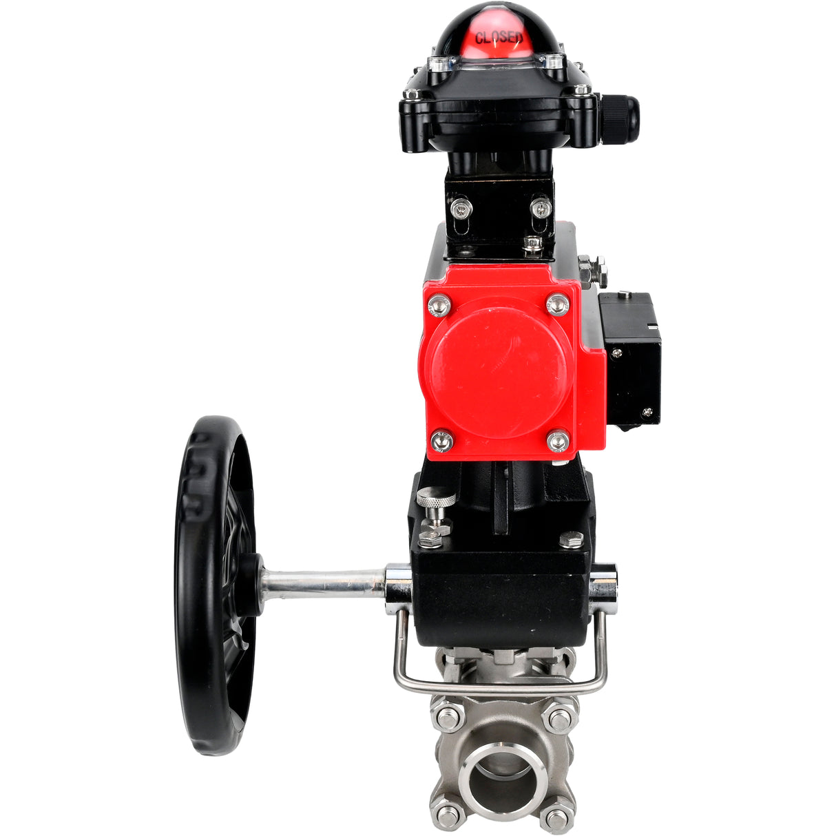 Ball valves Elephant BV3232P(3pc)-FP-W-ISO-H WDVF DN15-32 63 bar full bore, 316 stainless steel, seal - PTFE, for welding, with PA-DA pneumatic actuator, pneumatic distributor 4M310-08 220V, LSU APL-210N, manual backup for MON