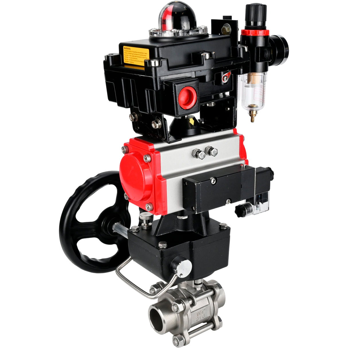 Ball valves Elephant BV3232P(3pc)-FP-W-ISO-H WDVF DN15-32 63 bar full bore, 316 stainless steel, PTFE, for welding, with PA-DA pneumatic actuator, pneumatic distributor 4M310-08 220V, LSU APL-410N EX, manual backup for MON, ATU AFC2000