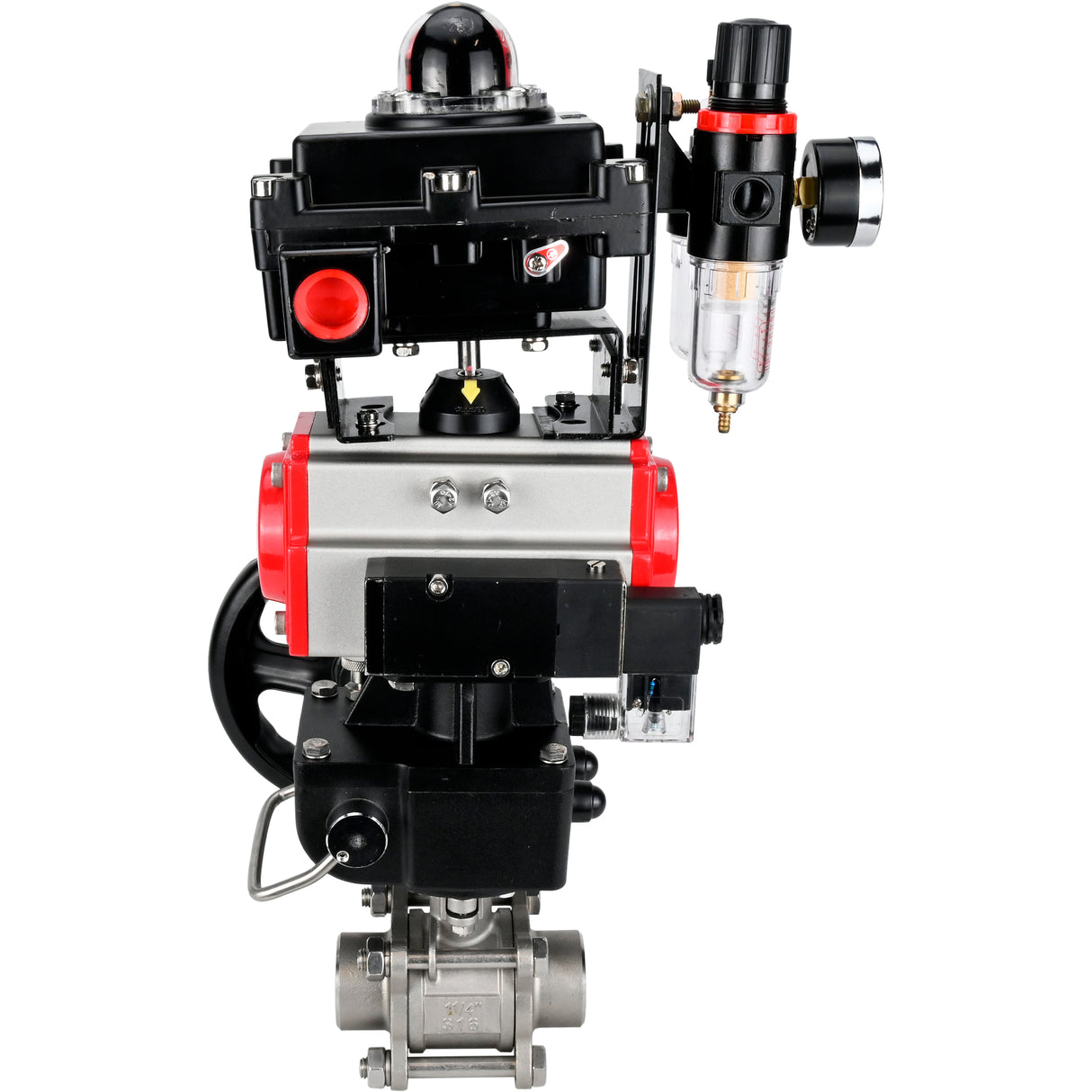 Ball valves Elephant BV3232P(3pc)-FP-W-ISO-H WDVF DN15-32 63 bar full bore, 316 stainless steel, PTFE, for welding, with PA-DA pneumatic actuator, pneumatic distributor 4M310-08 220V, LSU APL-410N EX, manual backup for MON, ATU AFC2000