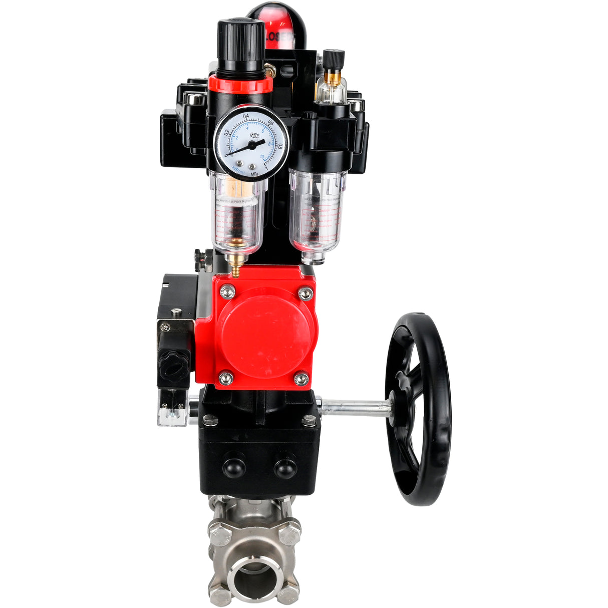 Ball valves Elephant BV3232P(3pc)-FP-W-ISO-H WDVF DN15-32 63 bar full bore, 316 stainless steel, PTFE, for welding, with PA-DA pneumatic actuator, pneumatic distributor 4M310-08 220V, LSU APL-410N EX, manual backup for MON, ATU AFC2000