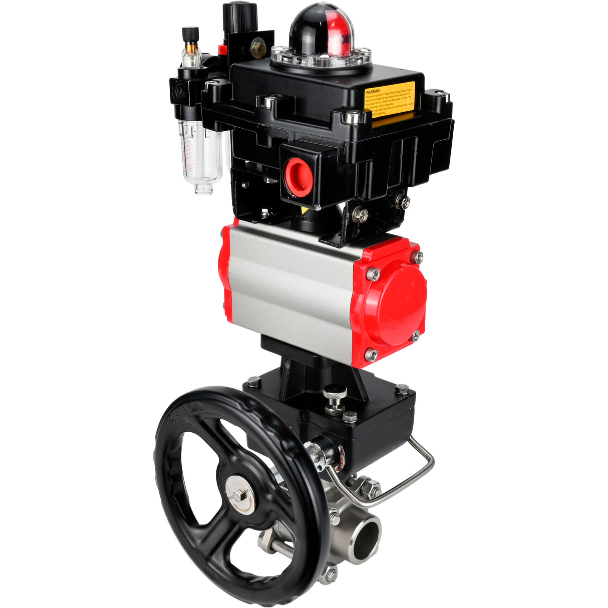 Ball valves Elephant BV3232P(3pc)-FP-W-ISO-H WDVF DN15-32 63 bar full bore, 316 stainless steel, PTFE, for welding, with PA-DA pneumatic actuator, pneumatic distributor 4M310-08 220V, LSU APL-410N EX, manual backup for MON, ATU AFC2000