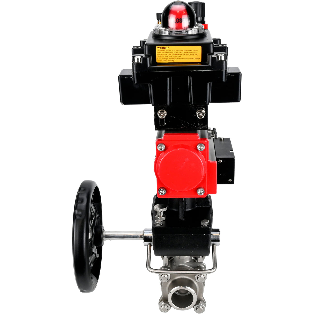 Ball valves Elephant BV3232P(3pc)-FP-W-ISO-H WDVF DN15-32 63 bar full bore, 316 stainless steel, PTFE, for welding, with PA-DA pneumatic actuator, pneumatic distributor 4M310-08 220V, LSU APL-410N EX, manual backup for MON, ATU AFC2000