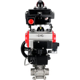 Ball valves Elephant BV3232P(3pc)-FP-W-ISO-H WDVF DN15-32 63 bar full bore, 316 stainless steel, seal - PTFE, for welding, with PA-DA pneumatic actuator, pneumatic distributor 4M310-08 220V, LSU APL-410N EX, manual backup for MON