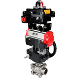 Ball valves Elephant BV3232P(3pc)-FP-W-ISO-H WDVF DN15-32 63 bar full bore, 316 stainless steel, seal - PTFE, for welding, with PA-DA pneumatic actuator, pneumatic distributor 4M310-08 220V, LSU APL-410N EX, manual backup for MON
