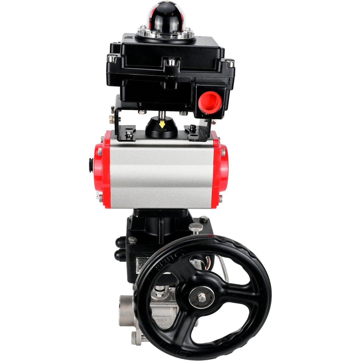 Ball valves Elephant BV3232P(3pc)-FP-W-ISO-H WDVF DN15-32 63 bar full bore, 316 stainless steel, seal - PTFE, for welding, with PA-DA pneumatic actuator, pneumatic distributor 4M310-08 220V, LSU APL-410N EX, manual backup for MON
