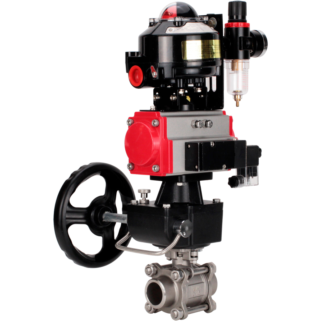 Ball valves Elephant BV3232P(3pc)-FP-W-ISO-H WDVF DN15-32 63 bar full bore, 316 stainless steel, PTFE, for welding, with PA-DA pneumatic actuator, pneumatic distributor 4M310-08 24V, LSU APL-510N EX, manual backup for MON, ATU AFC2000