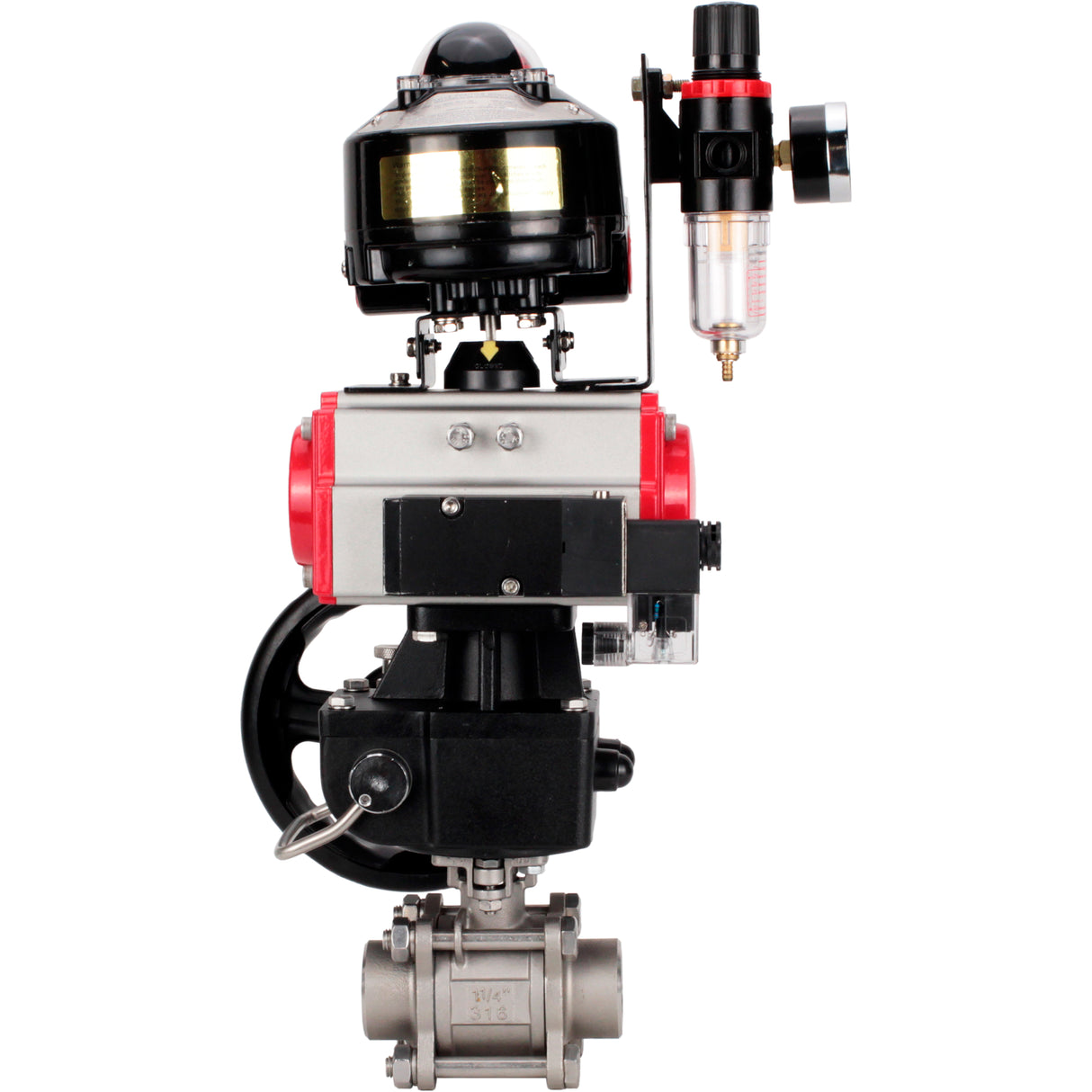 Ball valves Elephant BV3232P(3pc)-FP-W-ISO-H WDVF DN15-32 63 bar full bore, 316 stainless steel, PTFE, for welding, with PA-DA pneumatic actuator, pneumatic distributor 4M310-08 24V, LSU APL-510N EX, manual backup for MON, ATU AFC2000