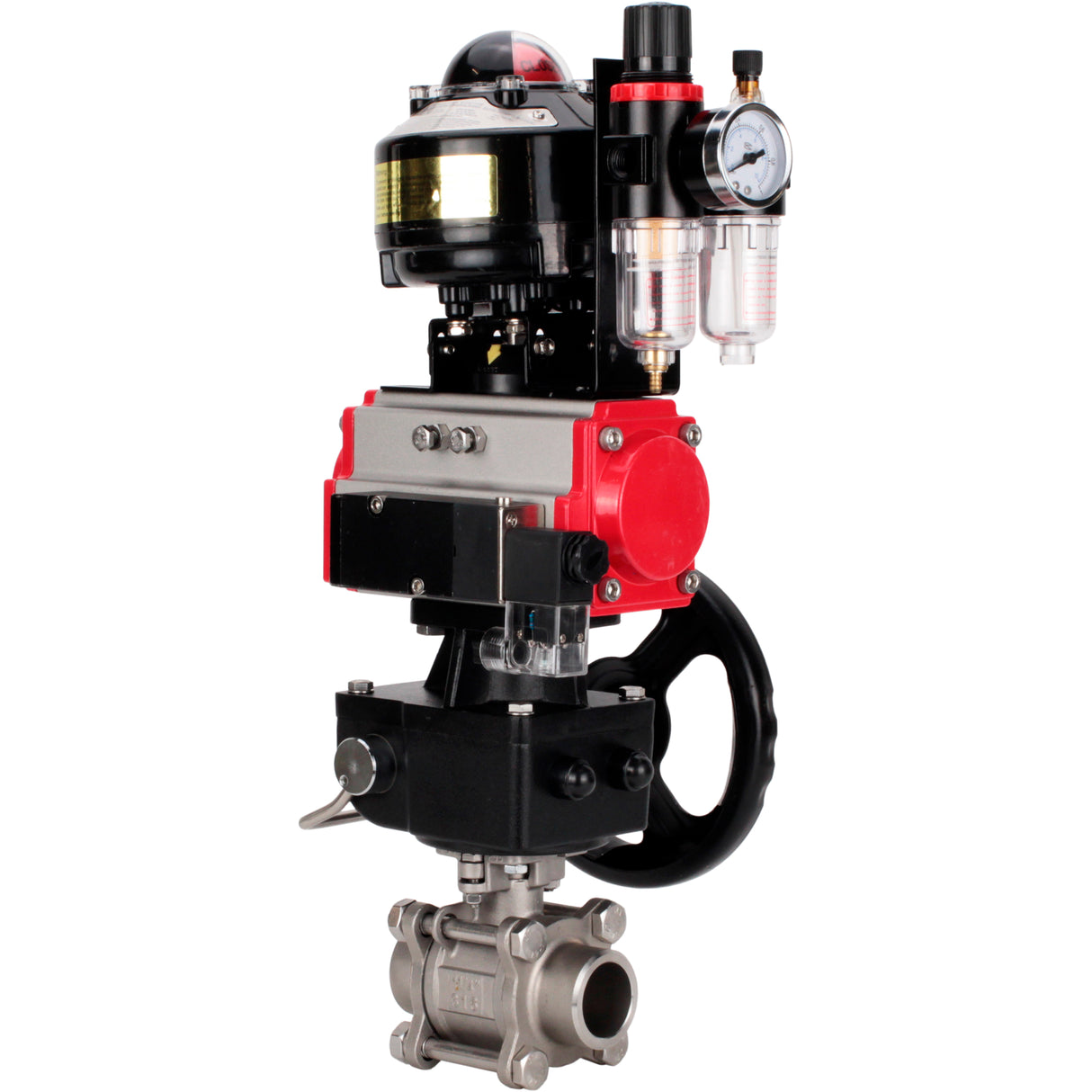 Ball valves Elephant BV3232P(3pc)-FP-W-ISO-H WDVF DN15-32 63 bar full bore, 316 stainless steel, PTFE, for welding, with PA-DA pneumatic actuator, pneumatic distributor 4M310-08 24V, LSU APL-510N EX, manual backup for MON, ATU AFC2000