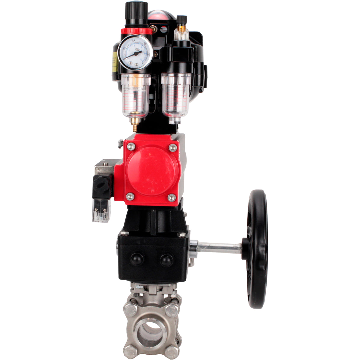 Ball valves Elephant BV3232P(3pc)-FP-W-ISO-H WDVF DN15-32 63 bar full bore, 316 stainless steel, PTFE, for welding, with PA-DA pneumatic actuator, pneumatic distributor 4M310-08 24V, LSU APL-510N EX, manual backup for MON, ATU AFC2000