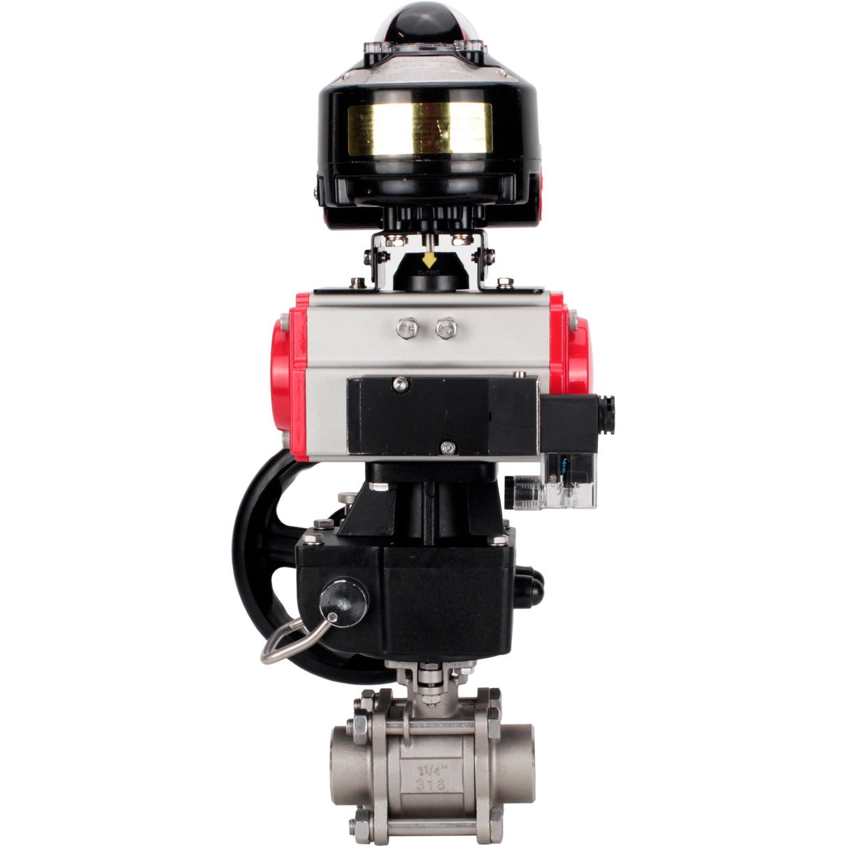 Ball valves Elephant BV3232P(3pc)-FP-W-ISO-H WDVF DN15-32 63 bar full bore, 316 stainless steel, seal - PTFE, for welding, with PA-DA pneumatic actuator, pneumatic distributor 4M310-08 220V, LSU APL-510N EX, manual backup for MON
