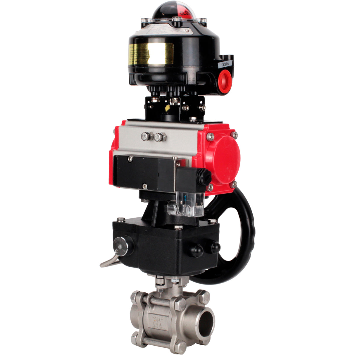 Ball valves Elephant BV3232P(3pc)-FP-W-ISO-H WDVF DN15-32 63 bar full bore, 316 stainless steel, seal - PTFE, for welding, with PA-DA pneumatic actuator, pneumatic distributor 4M310-08 220V, LSU APL-510N EX, manual backup for MON
