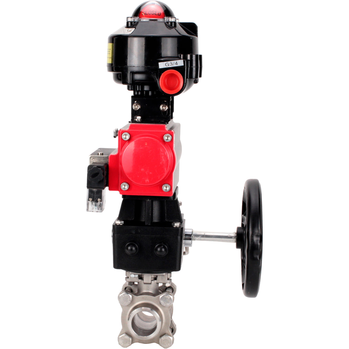 Ball valves Elephant BV3232P(3pc)-FP-W-ISO-H WDVF DN15-32 63 bar full bore, 316 stainless steel, seal - PTFE, for welding, with PA-DA pneumatic actuator, pneumatic distributor 4M310-08 220V, LSU APL-510N EX, manual backup for MON