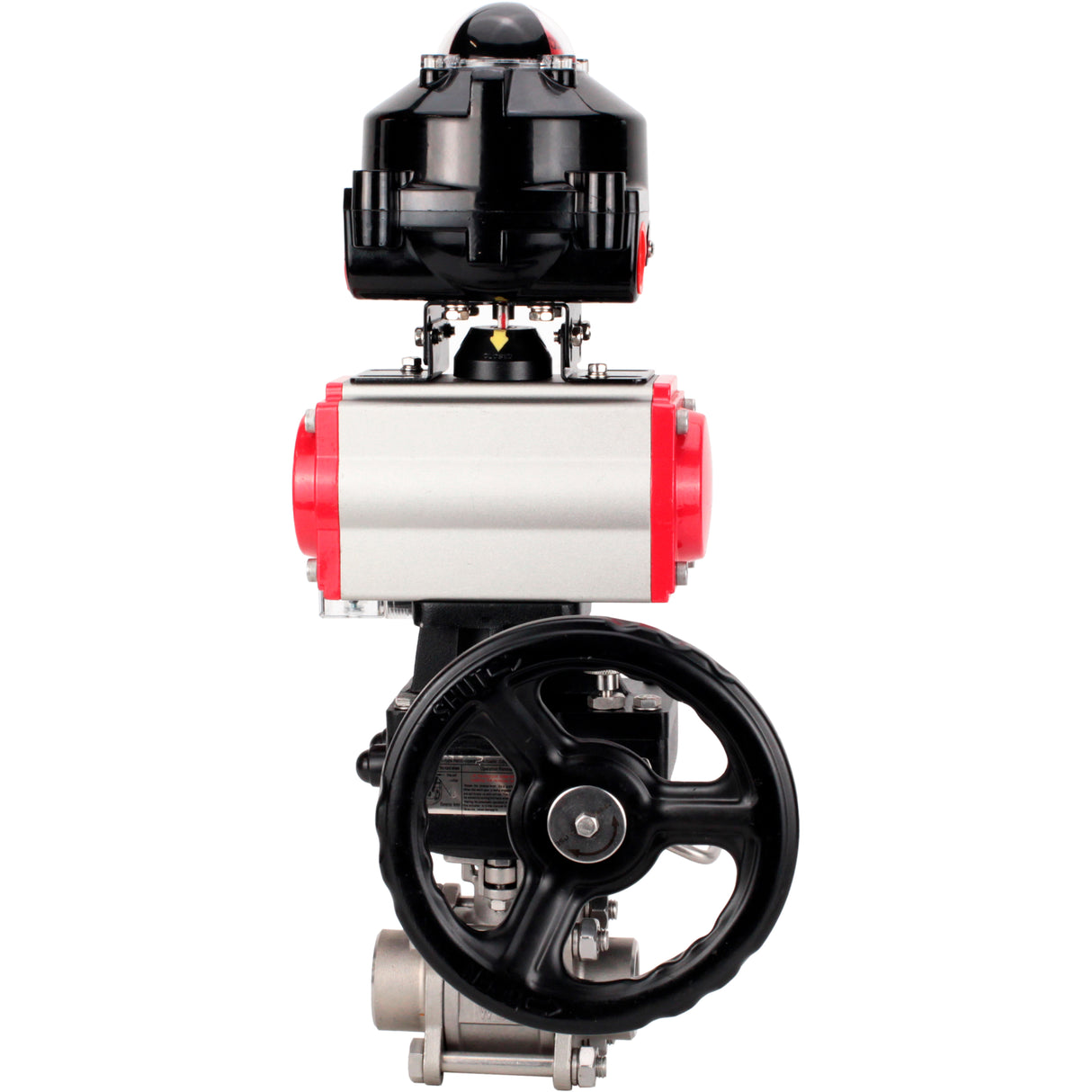 Ball valves Elephant BV3232P(3pc)-FP-W-ISO-H WDVF DN15-32 63 bar full bore, 316 stainless steel, seal - PTFE, for welding, with PA-DA pneumatic actuator, pneumatic distributor 4M310-08 220V, LSU APL-510N EX, manual backup for MON