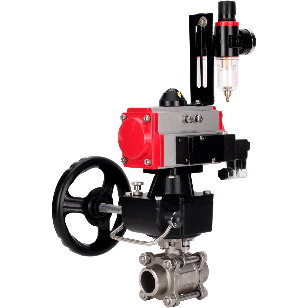 Ball valves Elephant BV3232P(3pc)-FP-W-ISO-H WDVF DN15-32 63 bar full bore, 316 stainless steel, seal - PTFE, for welding, with PA-DA pneumatic actuator, pneumatic distributor 4M310-08 24V, manual backup for MON, ATU AFC2000