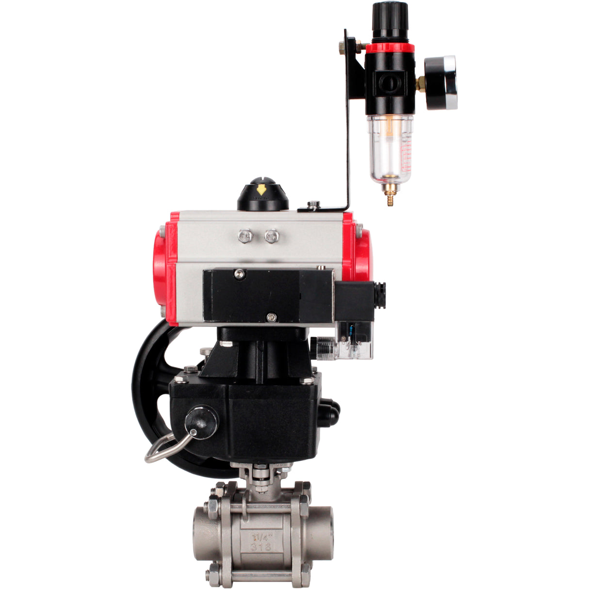 Ball valves Elephant BV3232P(3pc)-FP-W-ISO-H WDVF DN15-32 63 bar full bore, 316 stainless steel, seal - PTFE, for welding, with PA-DA pneumatic actuator, pneumatic distributor 4M310-08 24V, manual backup for MON, ATU AFC2000