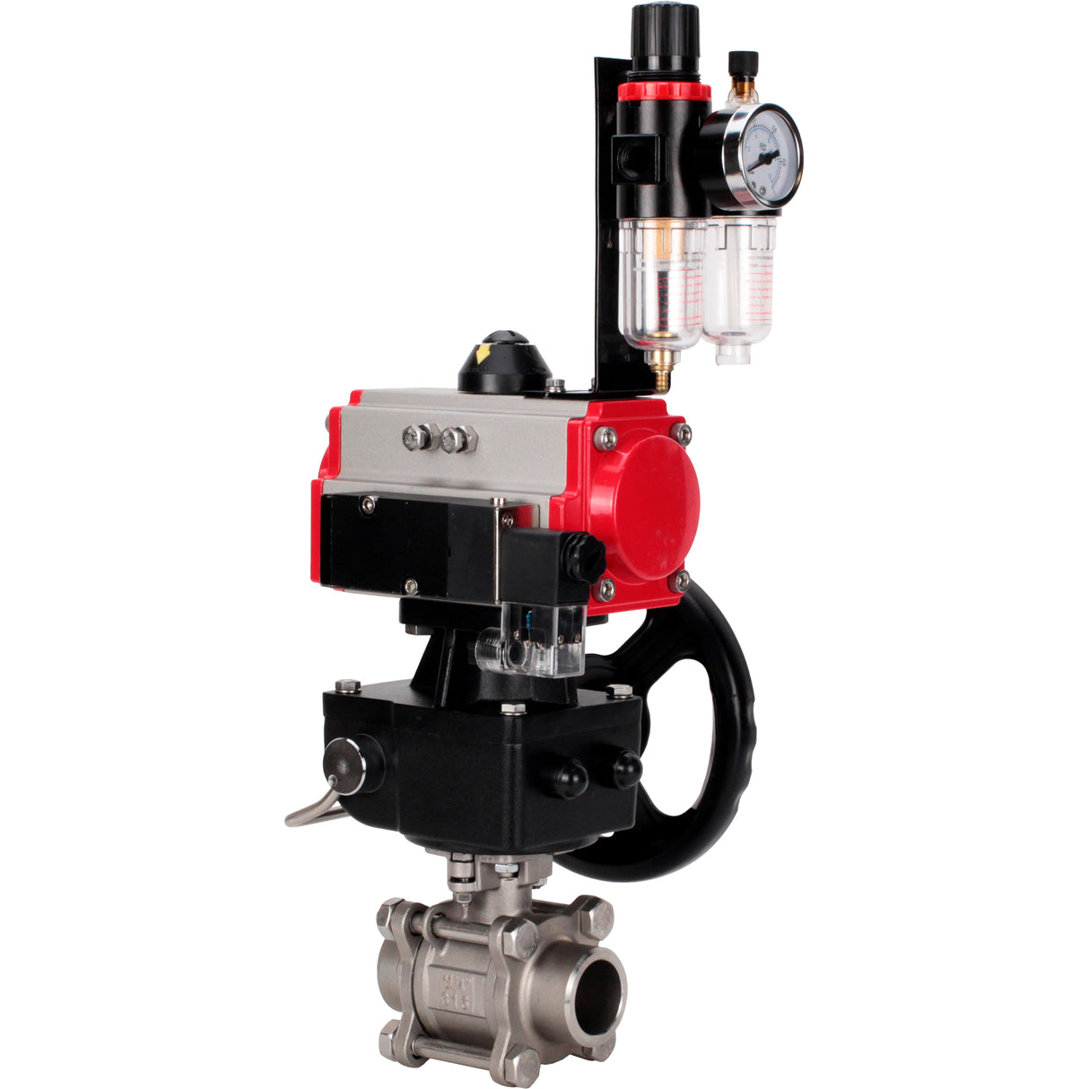 Ball valves Elephant BV3232P(3pc)-FP-W-ISO-H WDVF DN15-32 63 bar full bore, 316 stainless steel, seal - PTFE, for welding, with PA-DA pneumatic actuator, pneumatic distributor 4M310-08 24V, manual backup for MON, ATU AFC2000