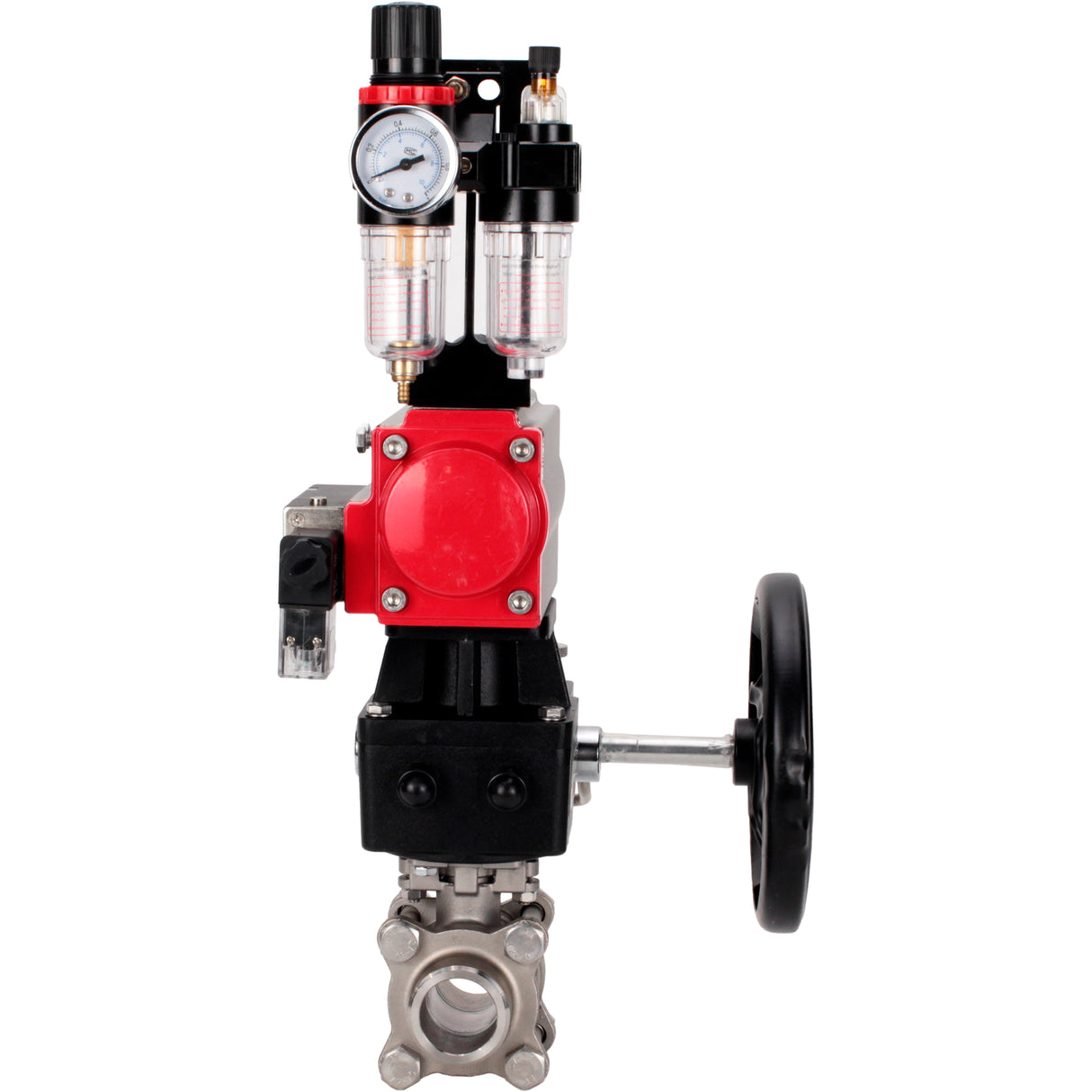 Ball valves Elephant BV3232P(3pc)-FP-W-ISO-H WDVF DN15-32 63 bar full bore, 316 stainless steel, seal - PTFE, for welding, with PA-DA pneumatic actuator, pneumatic distributor 4M310-08 24V, manual backup for MON, ATU AFC2000