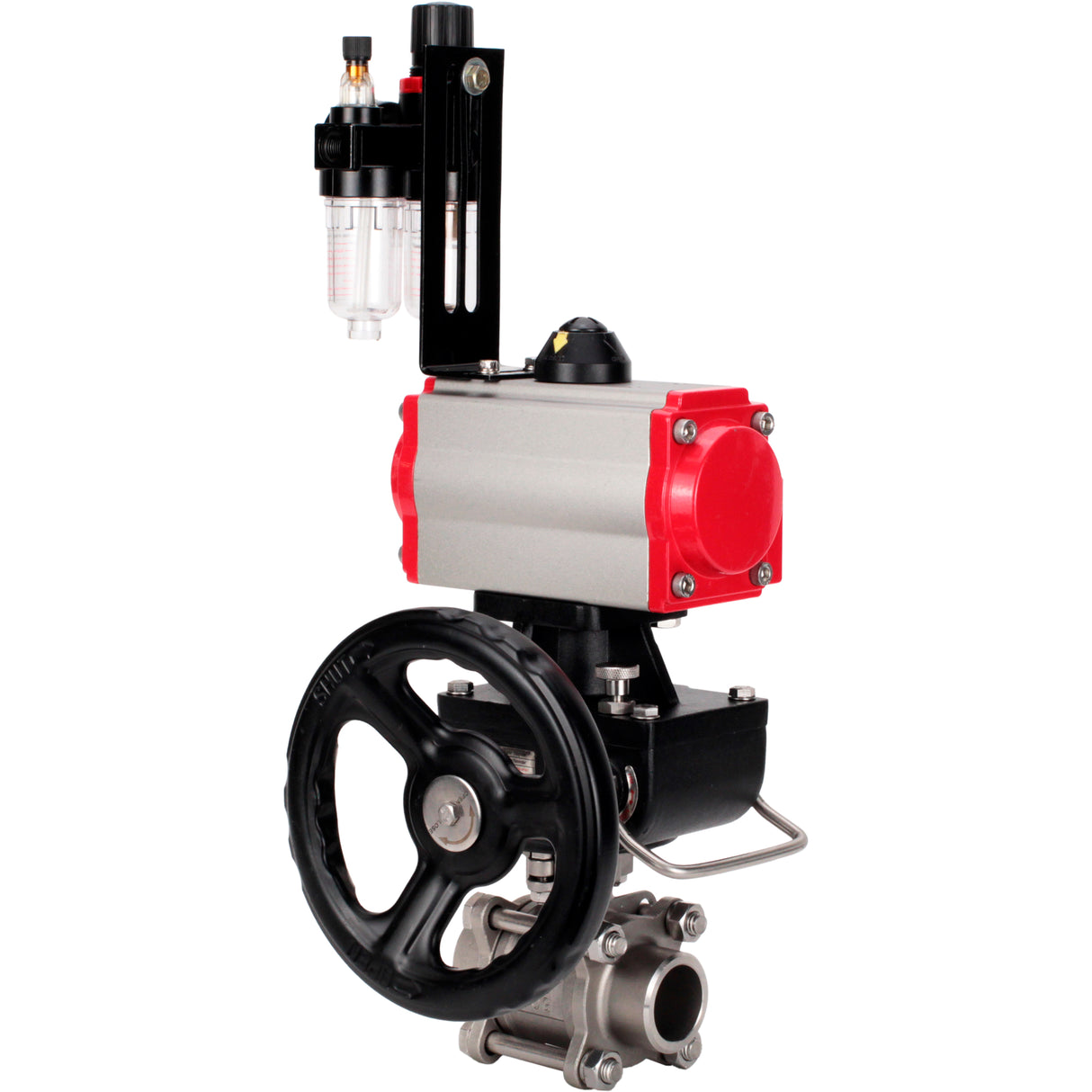 Ball valves Elephant BV3232P(3pc)-FP-W-ISO-H WDVF DN15-32 63 bar full bore, 316 stainless steel, seal - PTFE, for welding, with PA-DA pneumatic actuator, pneumatic distributor 4M310-08 24V, manual backup for MON, ATU AFC2000
