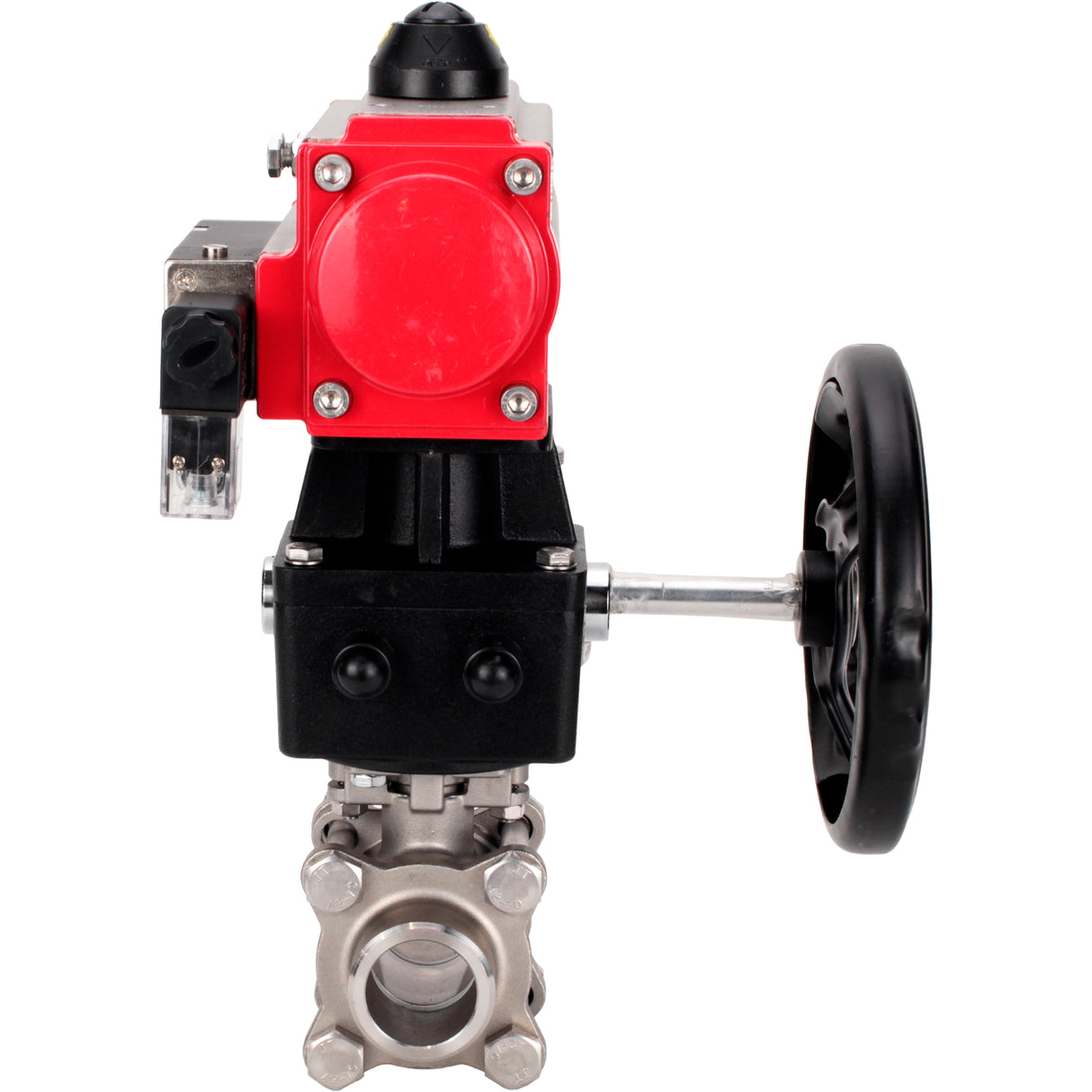 Ball valves Elephant BV3232P(3pc)-FP-W-ISO-H WDVF DN15-32 63 bar full bore, body - 316 stainless steel, seal - PTFE, for welding, with PA-DA pneumatic actuator, pneumatic distributor 4M310-08 220V, manual backup for MON