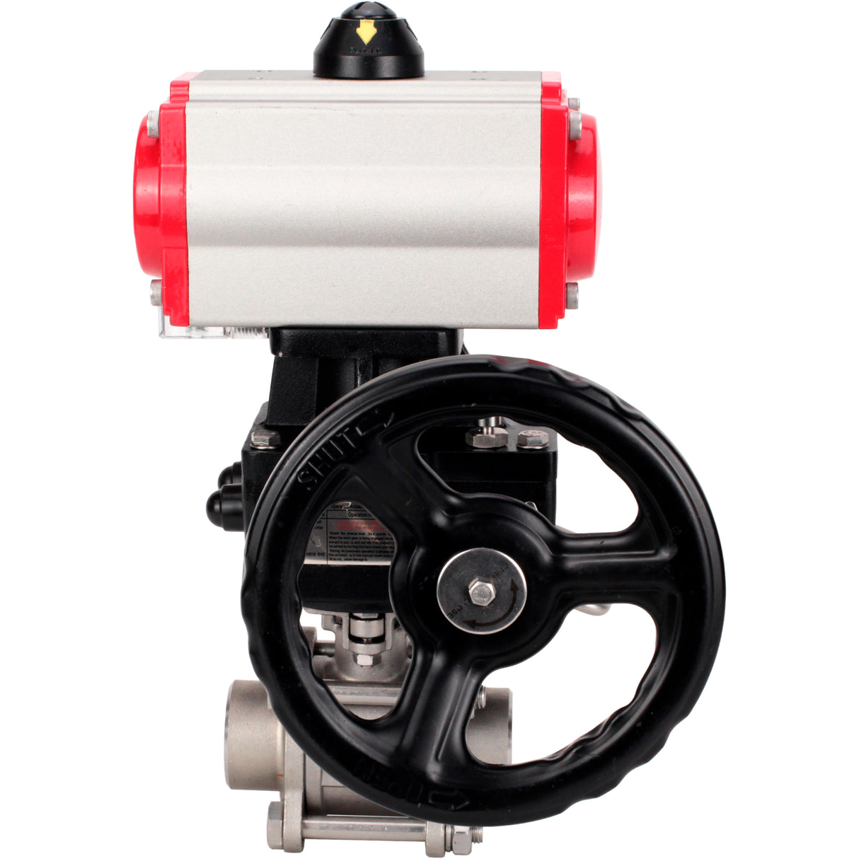 Ball valves Elephant BV3232P(3pc)-FP-W-ISO-H WDVF DN15-32 63 bar full bore, body - 316 stainless steel, seal - PTFE, for welding, with PA-DA pneumatic actuator, pneumatic distributor 4M310-08 220V, manual backup for MON