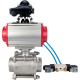 Ball valves Elephant BV3232P(3pc)-FP-W-ISO-H WDVF DN15-32 63 bar full bore, body - 316 stainless steel, seal - PTFE, for welding, with PA-SA pneumatic actuator, pneumatic distributor 4V320-08 220V, LSU APL-210N